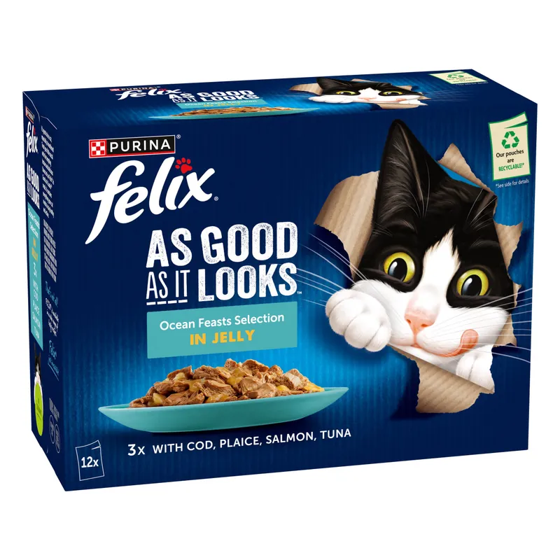 Felix As Good As It Looks 12 x 85g - Voucher available Meaty Selection in Jelly (Beef, Chicken, Lamb & Ham)