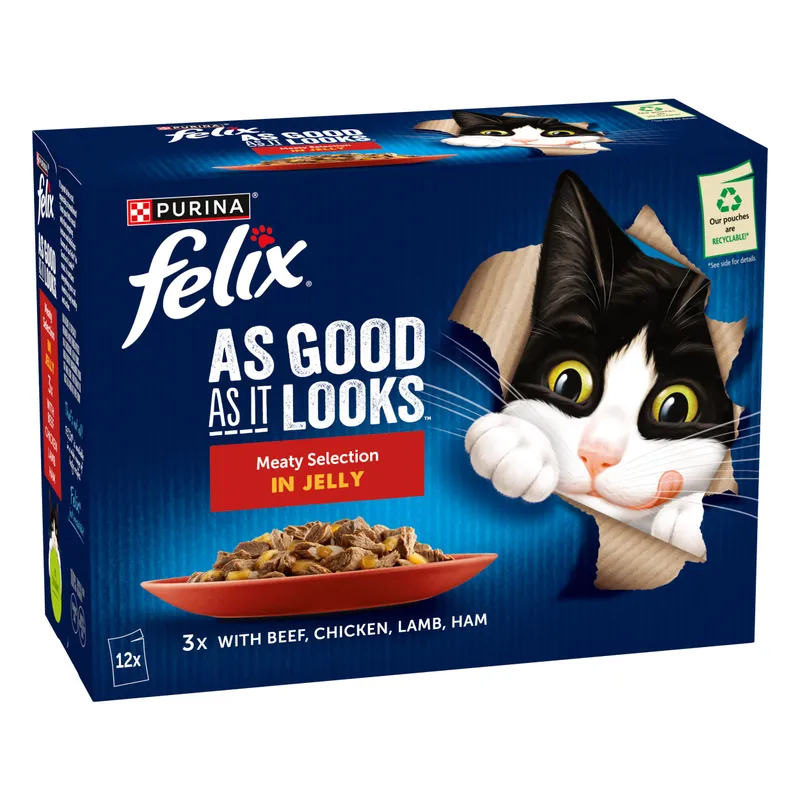 Felix As Good As It Looks 12 x 85g - Voucher available Meaty Selection in Jelly (Beef, Chicken, Lamb & Ham) - Image 2