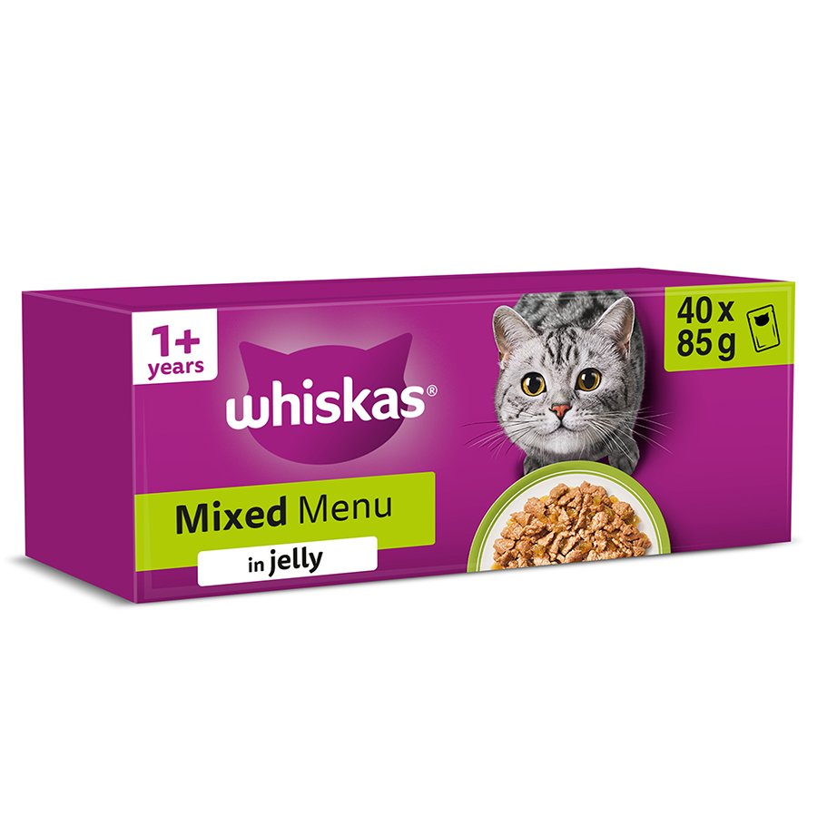 Whiskas Wet 1+ Adult Cat Food Mixed Menu in Jelly 40 x 85g Pouches