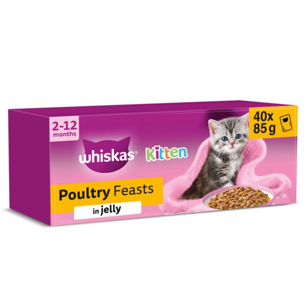 Whiskas Kitten Wet Cat Food Poultry Feasts in Jelly 40 x 85g Pouches